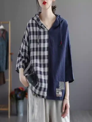 貼布休閒連帽棉麻T裇